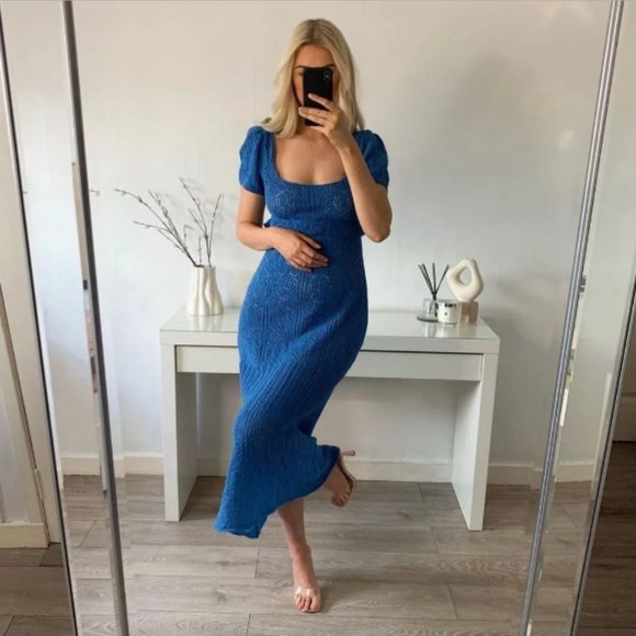 BLOGGER'S FAVE! Zara Long Crochet Dress Blue NWT - Picture 3 of 10